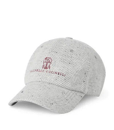Brunello Cucinelli Grey Flannel Embroidered Baseball Cap In Gray