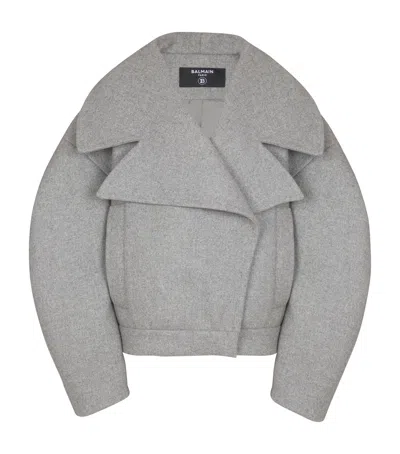 Balmain Oversized Wool Caban Featuring Pockets In Gray