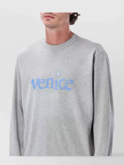 Erl Long Sleeve Graphic Print Crew Neck Top In Gray