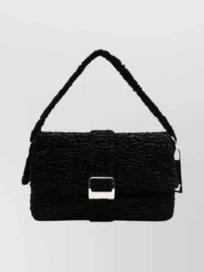 La Milanesa Rectangular Textured Shoulder Bag With Top Handle In Black