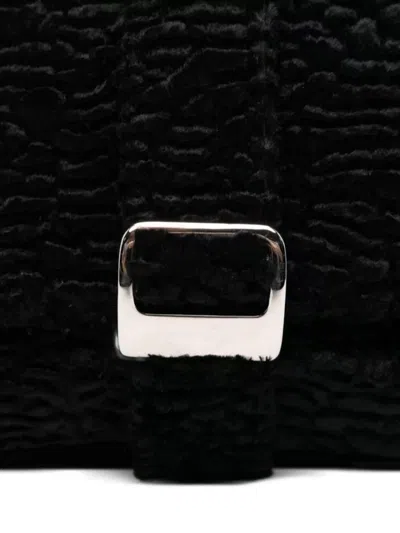 La Milanesa Rectangular Textured Shoulder Bag With Top Handle In Black