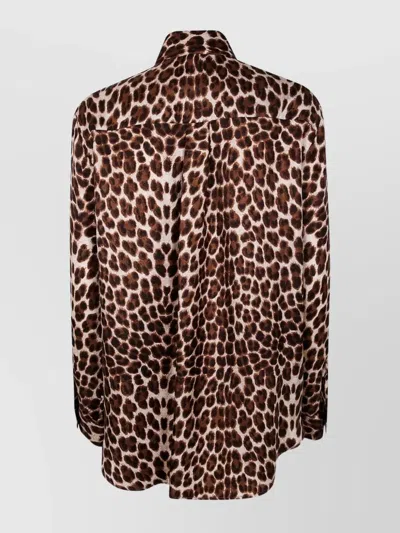 P.a.r.o.s.h . Leopard Print Silk Shirt With Pointed Collar And Overfit Silhouette In Multi
