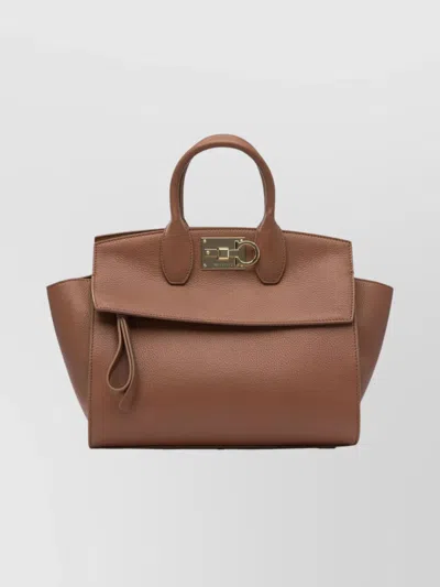 Ferragamo Tote Bag With Top Handle And Strap In Brown