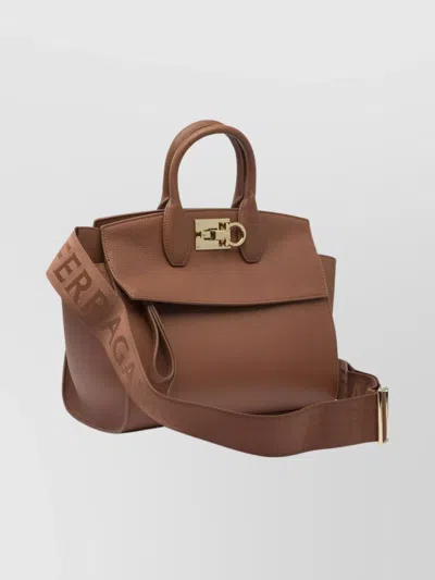 Ferragamo Tote Bag With Top Handle And Strap In Brown
