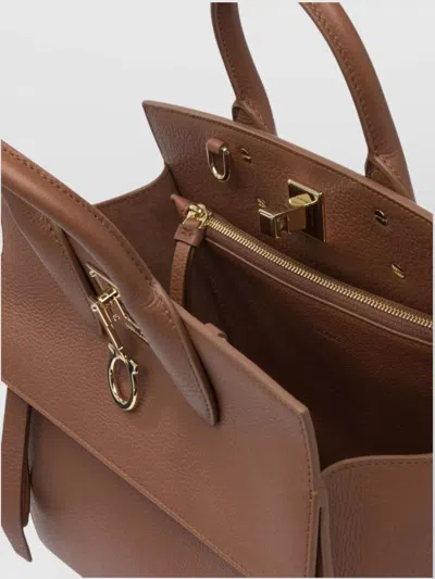 Ferragamo Tote Bag With Top Handle And Strap In Brown