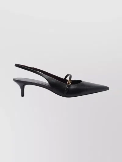 Tory Burch Double T Buckle Slingback Kitten Heel Sandals In Black