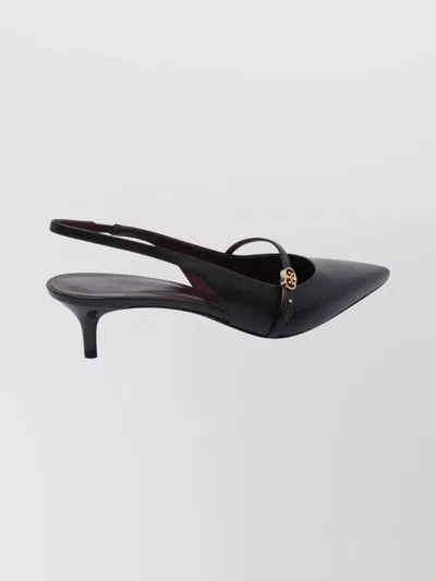 Tory Burch Double T Buckle Slingback Kitten Heel Sandals In Black