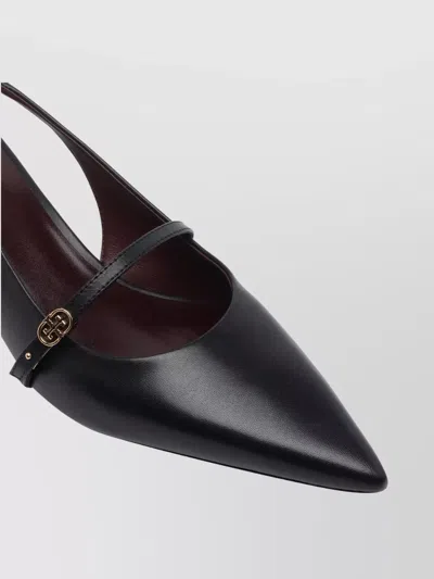 Tory Burch Double T Buckle Slingback Kitten Heel Sandals In Black