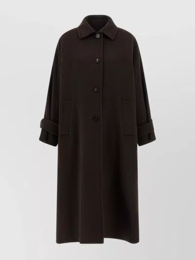 Alberto Biani Long Collared Coat With Side Pockets And Sleeves In Brown
