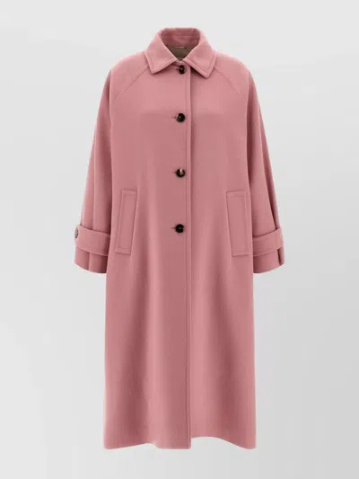 Alberto Biani Wool Coat With Notched Collar And Raglan Sleeves In Pink
