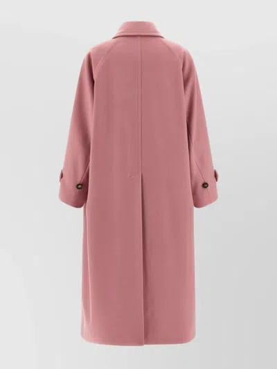Alberto Biani Wool Coat With Notched Collar And Raglan Sleeves In Pink
