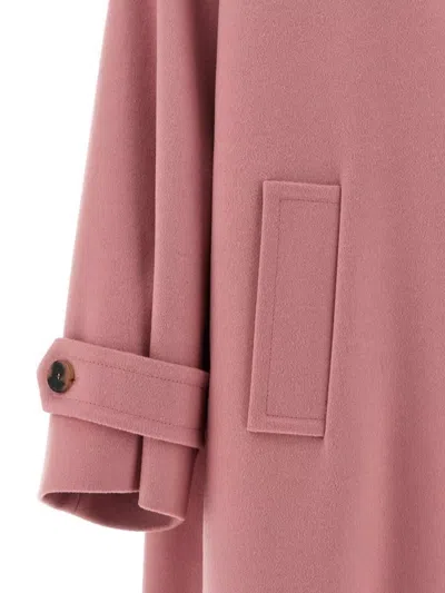 Alberto Biani Wool Coat With Notched Collar And Raglan Sleeves In Pink