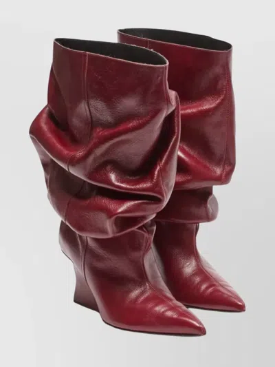 Balmain Textured Leather Wedge Ankle Boot In Burgundy