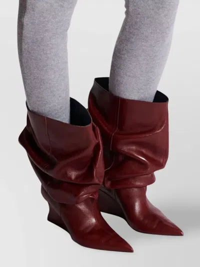 Balmain Textured Leather Wedge Ankle Boot In Burgundy