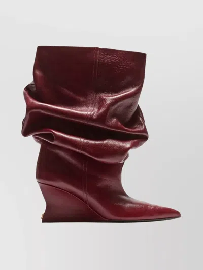 Balmain Textured Leather Wedge Ankle Boot In Burgundy
