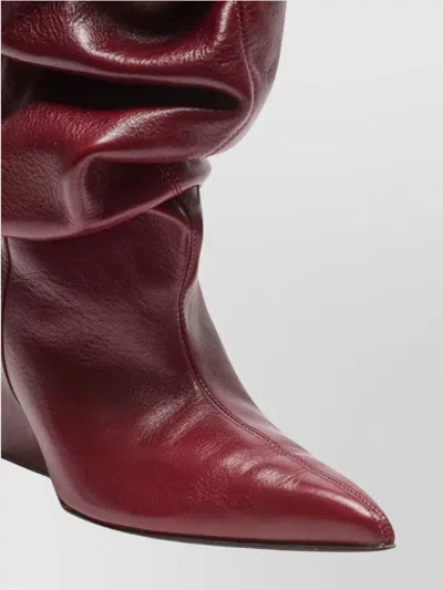 Balmain Textured Leather Wedge Ankle Boot In Burgundy