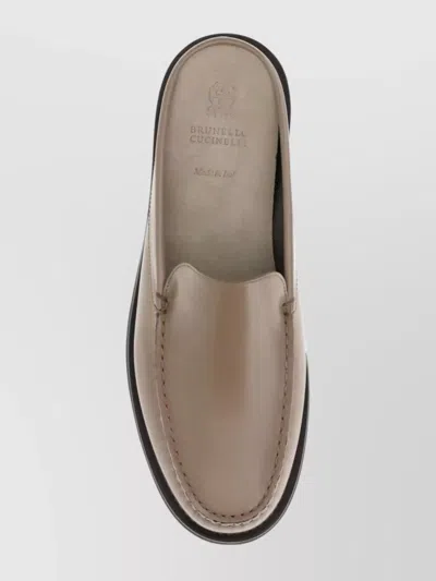 Brunello Cucinelli Leather Flat Mules In Brown