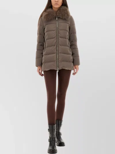 Moorer Trapeze-line Down Jacket With Detachable Fox Fur Collar In Neutral