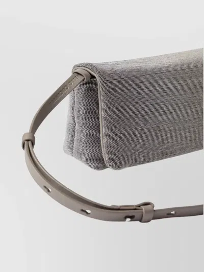 Brunello Cucinelli Rectangular Leather Shoulder Bag With Adjustable Strap In Gray