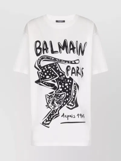 Balmain Short-sleeved T-shirt With Leopard Print In White