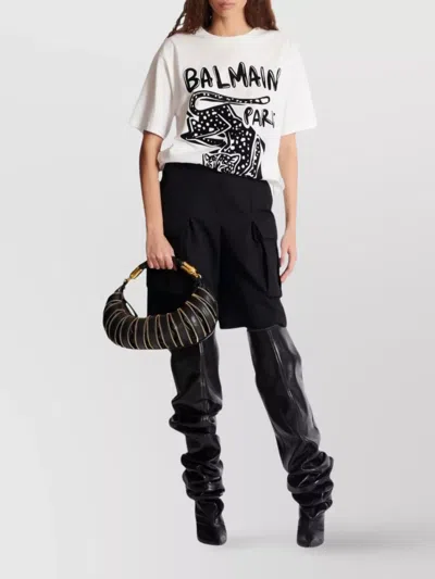 Balmain Short-sleeved T-shirt With Leopard Print In White