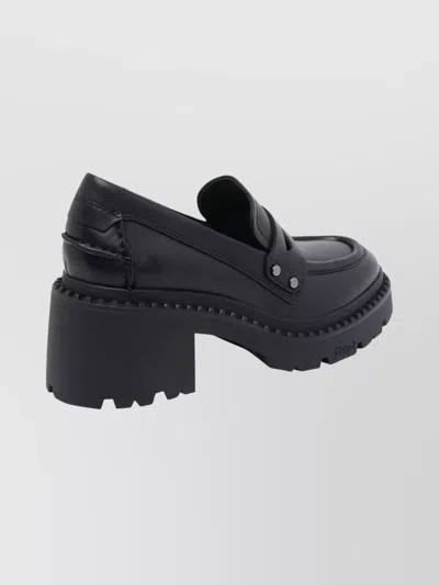 Ash Chunky Heel Leather Loafers With Penny Strap In Black