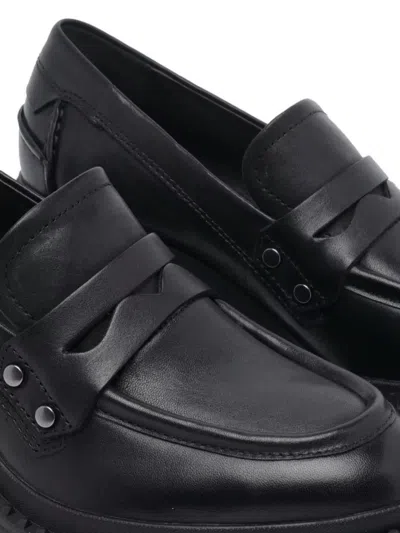 Ash Chunky Heel Leather Loafers With Penny Strap In Black