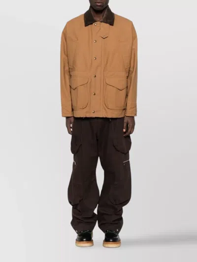 Junya Watanabe Cotton Canvas Jacket With Wool Back Insert And Corduroy Collar In Brown