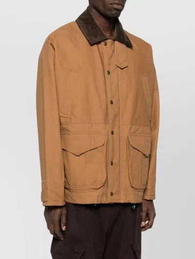 Junya Watanabe Cotton Canvas Jacket With Wool Back Insert And Corduroy Collar In Brown