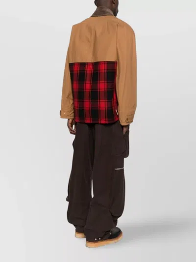 Junya Watanabe Cotton Canvas Jacket With Wool Back Insert And Corduroy Collar In Brown