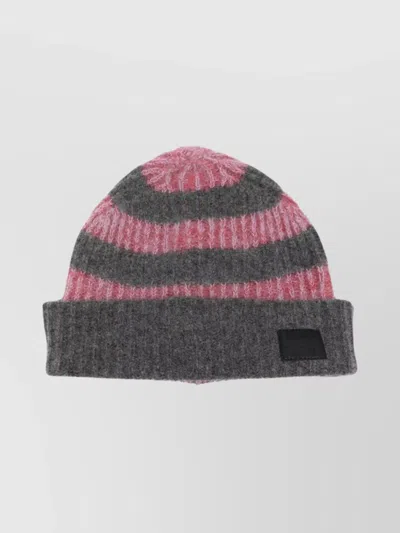 Paul Smith Casual Ribbed Striped Cotton Blend Hat In Gray