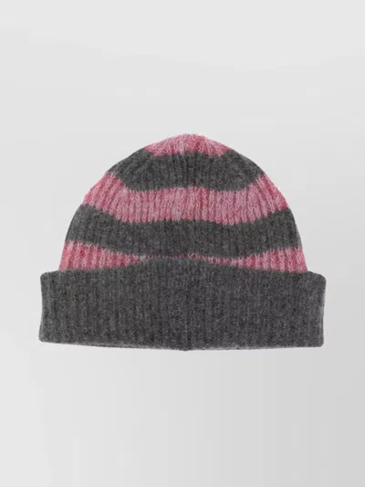 Paul Smith Casual Ribbed Striped Cotton Blend Hat In Gray