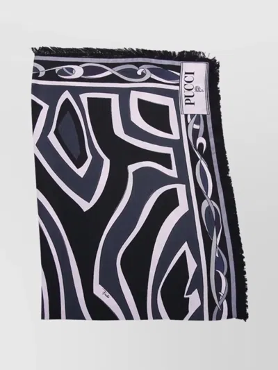 Pucci Abstract Pattern Scarf Fringed Edges In Blue