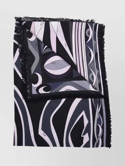 Pucci Abstract Pattern Scarf Fringed Edges In Blue