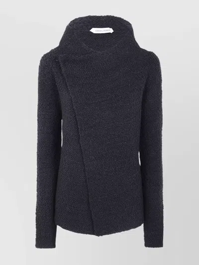 Alberta Ferretti Asymmetric Wool Blend Jacket With High Neck In Black