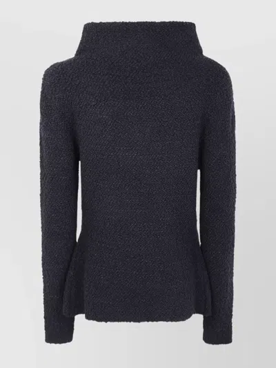 Alberta Ferretti Asymmetric Wool Blend Jacket With High Neck In Black