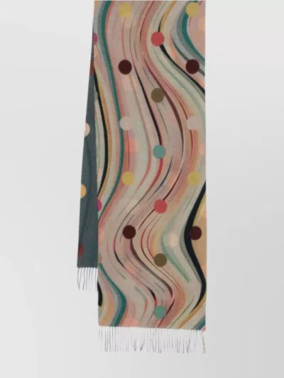Paul Smith Cashmere Wool Scarf With Polka Dots And Swirls In Pink