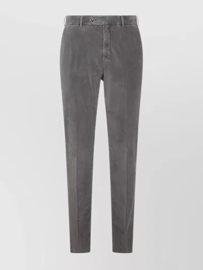 Pt Torino Tailored Grey Corduroy Trousers With Mid-rise Fit In Gray