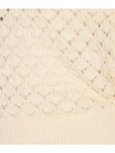 Chloé Ivory Knit Polo Shirt With Lace Collar In Neutral