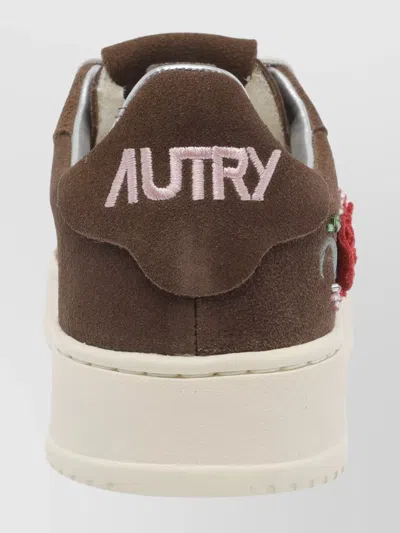 Autry Low-top Sneakers With Floral Embroidery In Rich Brown In Multi
