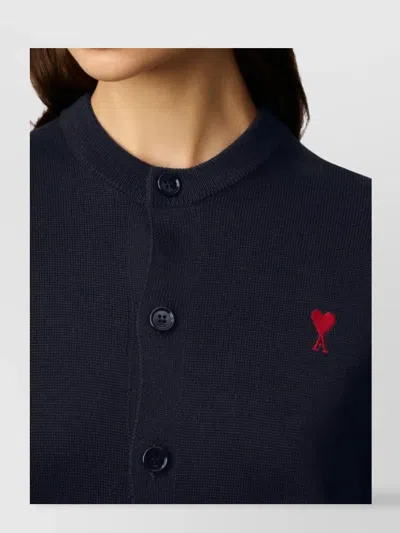 Ami Alexandre Mattiussi Cropped Wool Cardigan With Embroidered Heart Detail In Blue