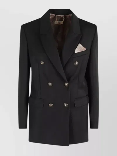 Elisabetta Franchi Structured Black Gabardine Blazer With Jeweled Buttons In Black