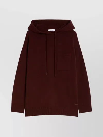 Max Mara Drawstring Hoodie Applique Pocket In Brown