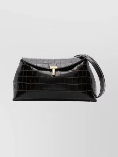 Totême Crocodile Effect Leather Top Handle Clutch In Black