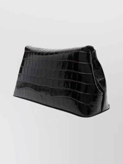 Totême Crocodile Effect Leather Top Handle Clutch In Black