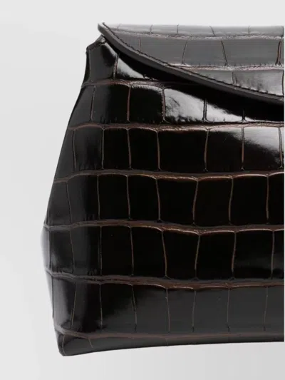 Totême Crocodile Effect Leather Top Handle Clutch In Black