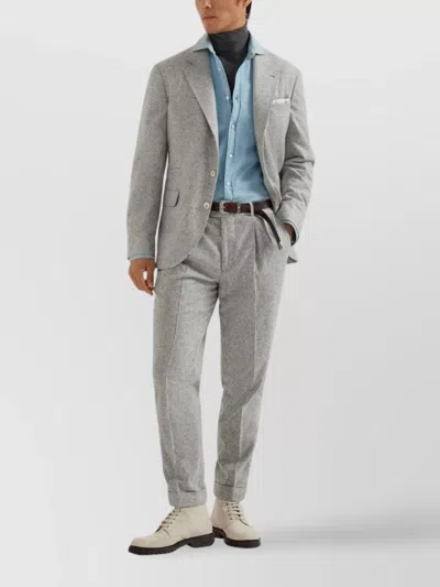 Brunello Cucinelli Wool Turtleneck Sweater With Ribbed Cuffs And Hem In Gray