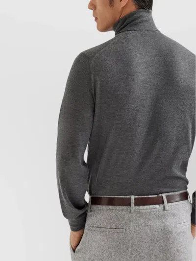Brunello Cucinelli Wool Turtleneck Sweater With Ribbed Cuffs And Hem In Gray