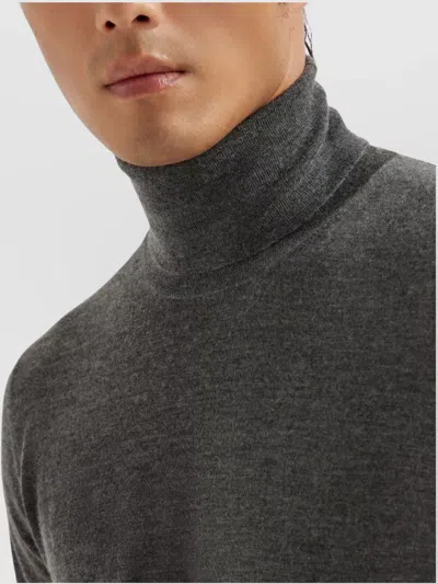 Brunello Cucinelli Wool Turtleneck Sweater With Ribbed Cuffs And Hem In Gray
