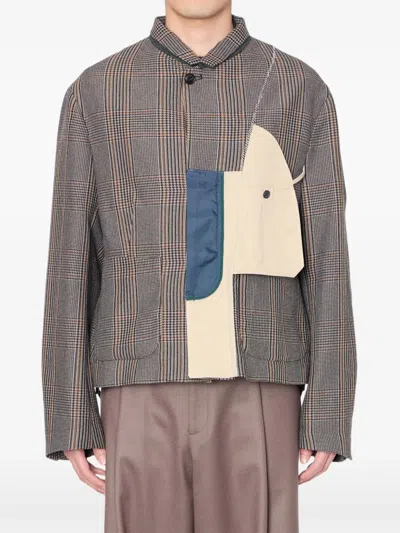 Kolor Checked Panelled Jacket In Brown